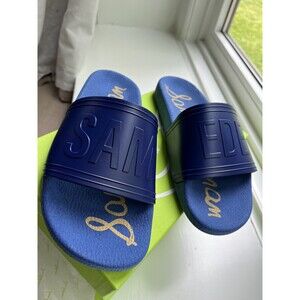 New  Sam Edelman Ira Slide Sandal Women 7 Blue Navy Made In italy